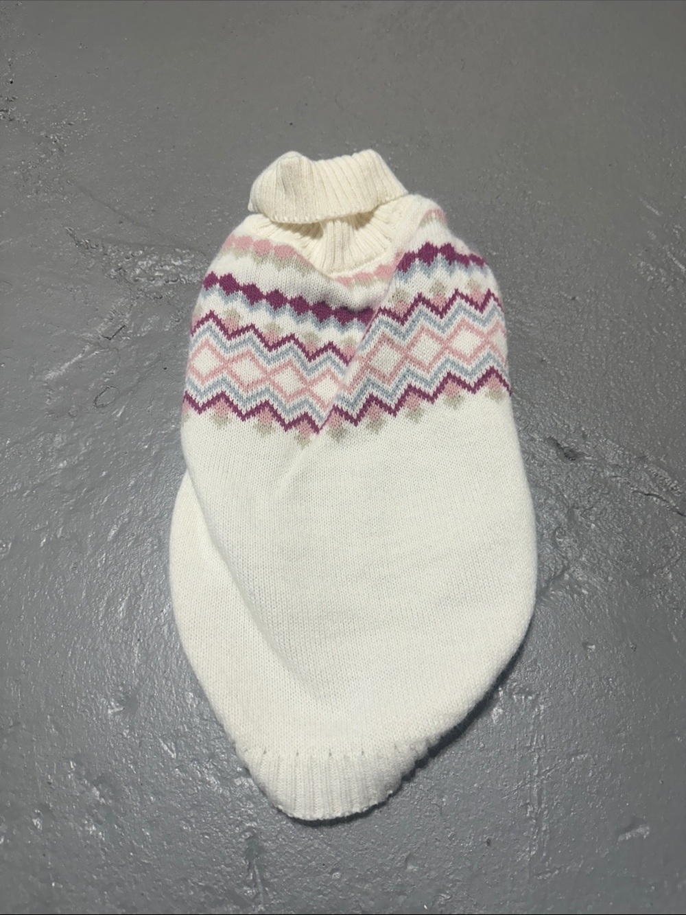 Cream Fair Isle Turtleneck Dog Sweater with Pink & Purple Accents